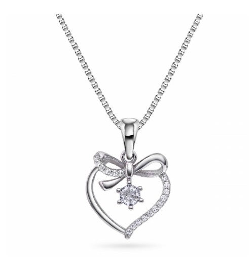 HJERTESMYKKE I SØLV MED SLØYFE