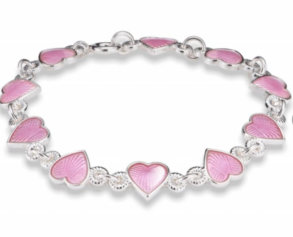 EMALJEARMBÅND ROSA HJERTER
