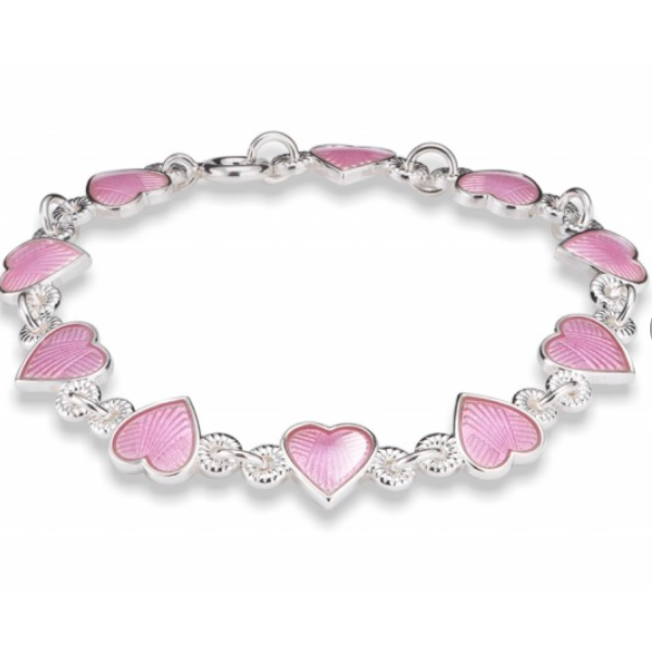 EMALJEARMBÅND ROSA HJERTER