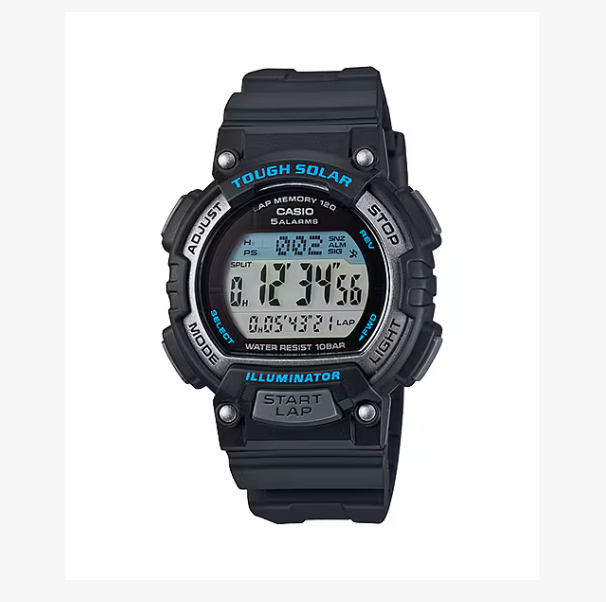 CASIO DIGITAL KLOKKE I SORT MED BLÅ DETALJER