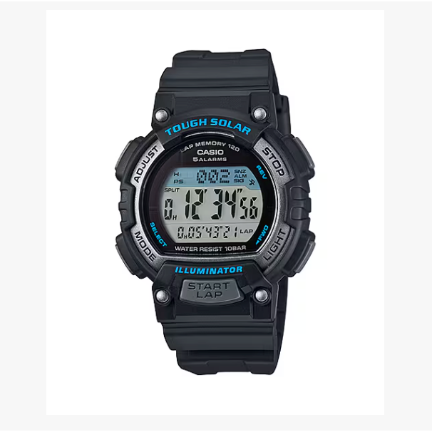 CASIO DIGITAL KLOKKE I SORT MED BLÅ DETALJER