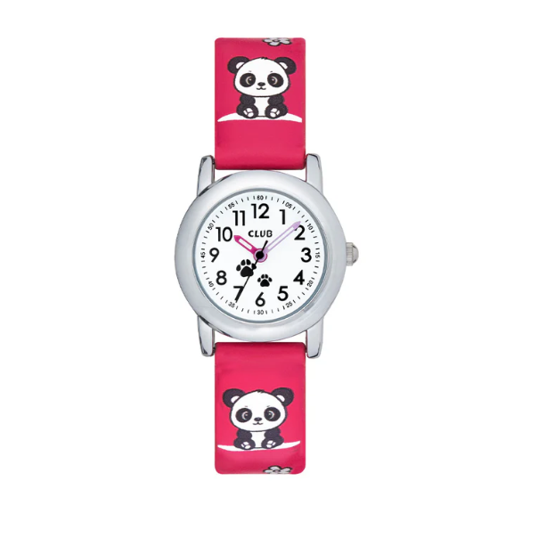 CLUB BARNEKLOKKE MØRK ROSA PANDA