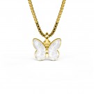 HALSKJEDE I FORGYLT SØLV- HVIT SOMMERFUGL