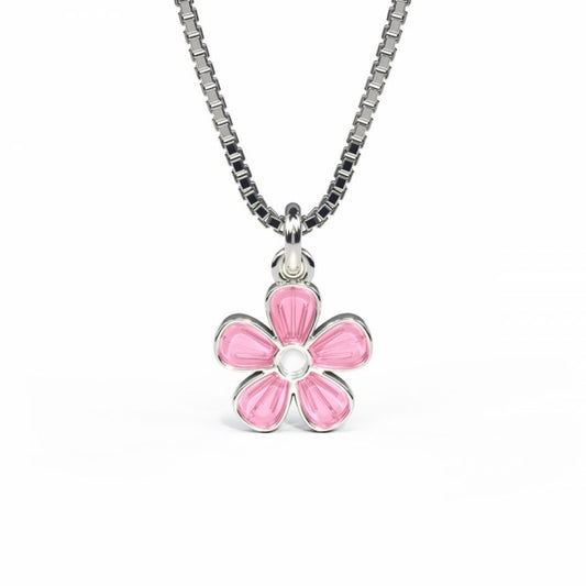 HALSKJEDE I SØLV - ROSA BLOMST