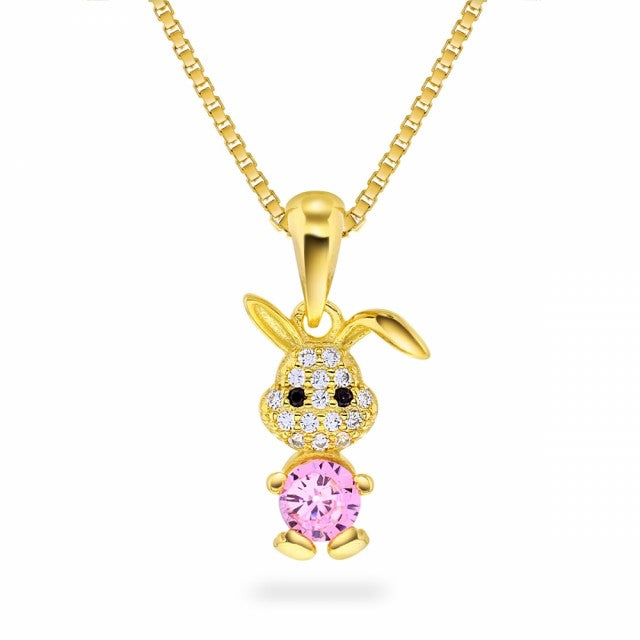 KANIN I FORGYLT SØLV MED ROSA OG HVIT CUBIC ZIRCONIA