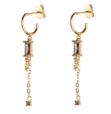 BAGUETTE CRYSTAL CREOLE W/ CHAIN