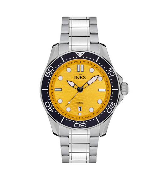 INEX HERREUR I SATÅL MED GUL URSKIVE 43 MM