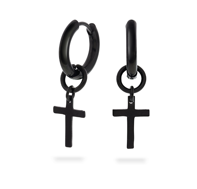 ØRERINGER I STÅL MED SORT KORS