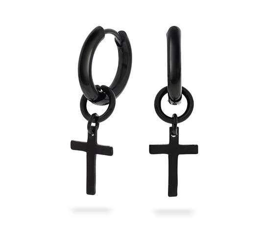 ØRERINGER I STÅL MED SORT KORS