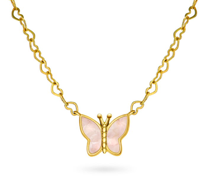 KJEDE I SØLV MED ROSA PERLEMOR SOMMERFUUGL