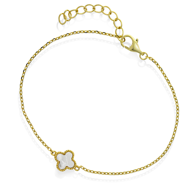 ARMBÅND I SØLV MED HVIT KLØVER