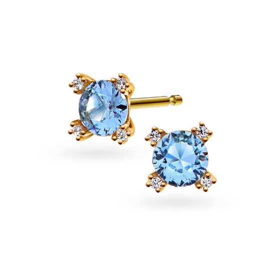 ØREPYNT I GULL MED BLÅ ZIRKONIA