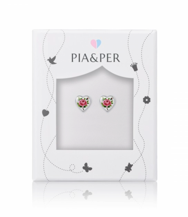 ØREPYNT EMALJEHJERTER ROSE