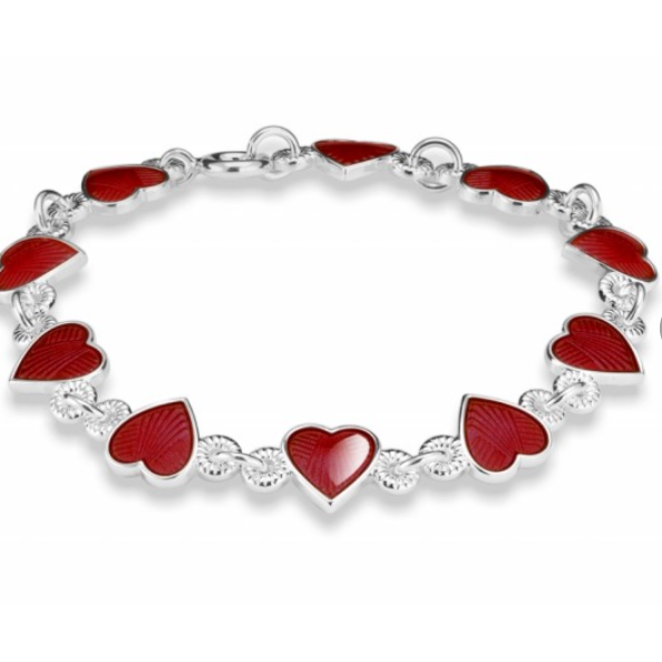 SØLVARMBÅND MED RØD EMALJE