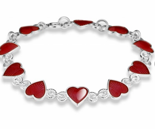 SØLVARMBÅND MED RØD EMALJE