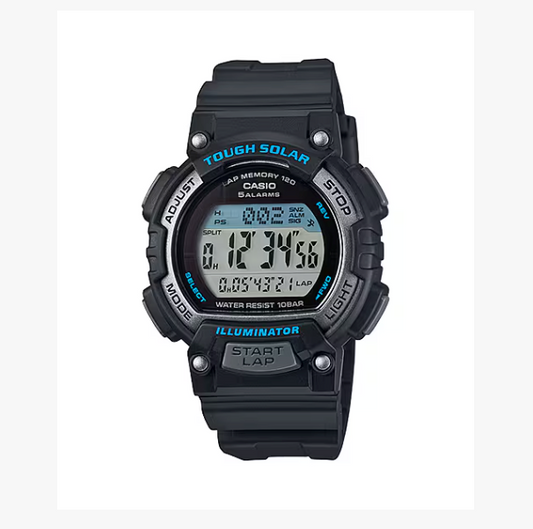 CASIO DIGITAL KLOKKE I SORT MED BLÅ DETALJER