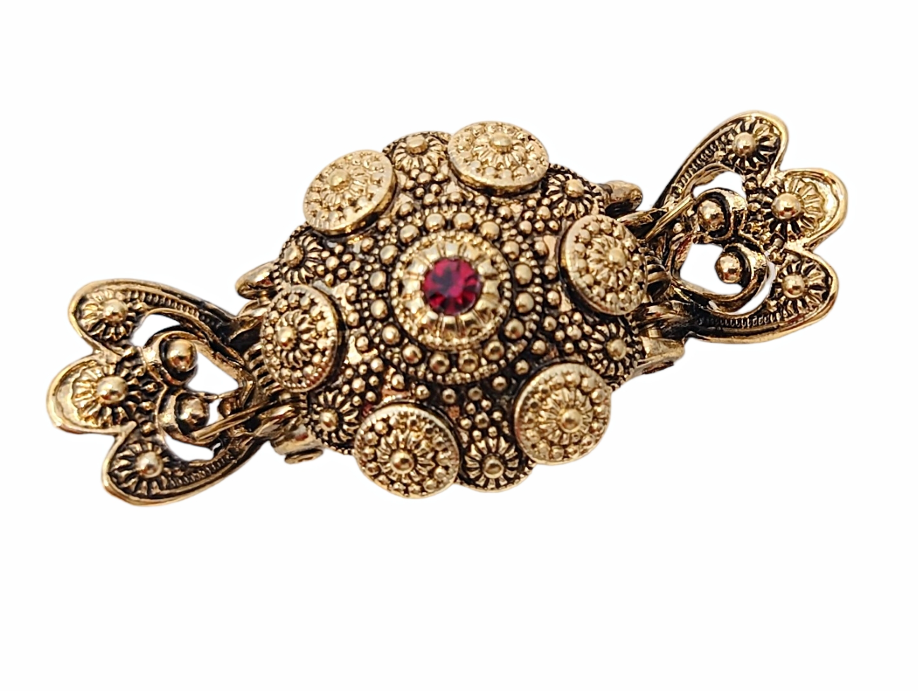 NORA HÅRKLYPE TIL BUNAD STOR - FORGYLT/ RØD