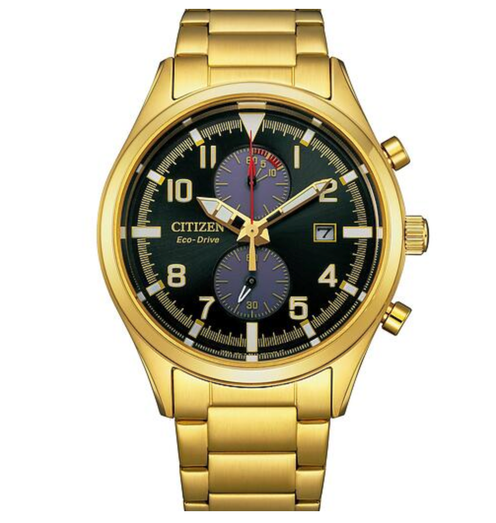 Citizen Eco Drive gullfarget med sort skive