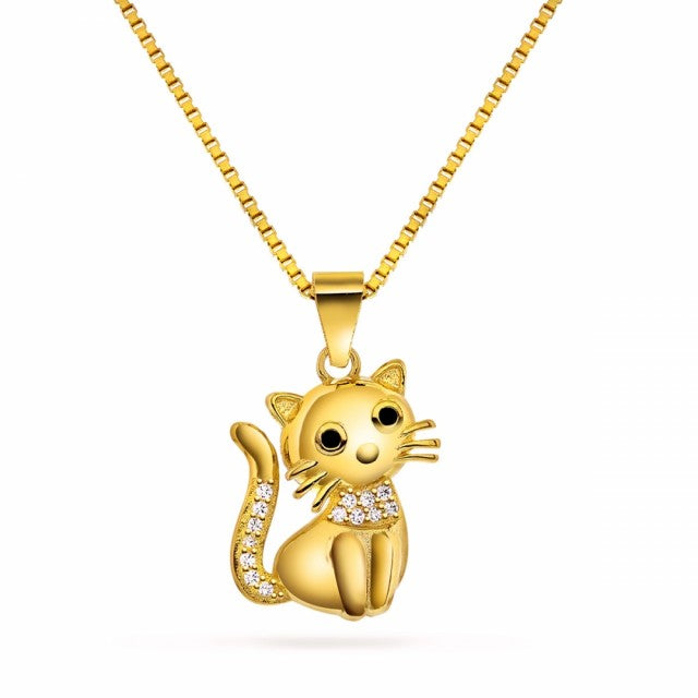 FORGYLT SØLVANHENG KATT MED ZIRKONIA